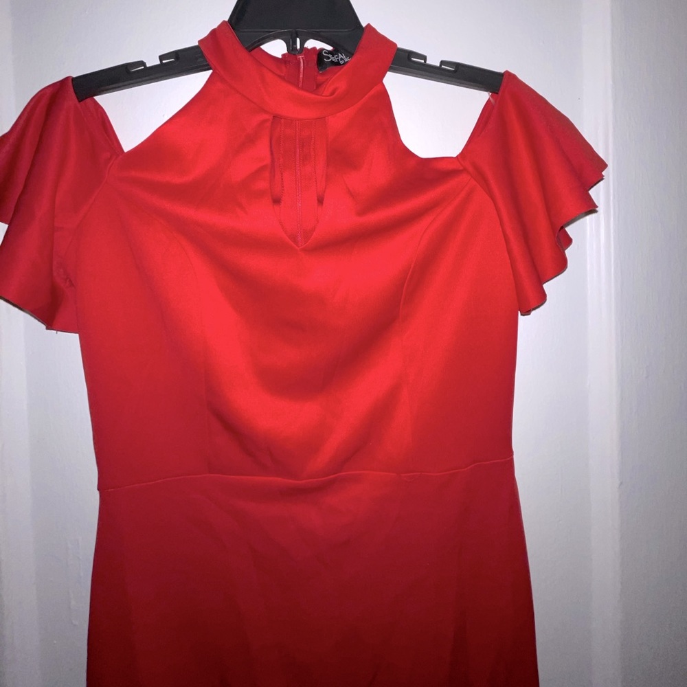 Stefano Di Roma Women’s Ruffled Sleeves Red Mini Dress